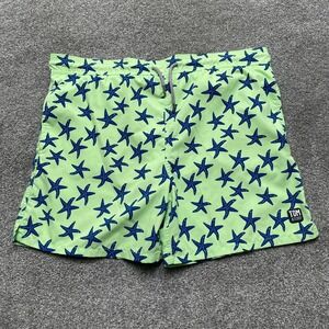 Tom & Teddy Shorts Adult Mens Medium Green Blue All Over Star Print Swim Trunks